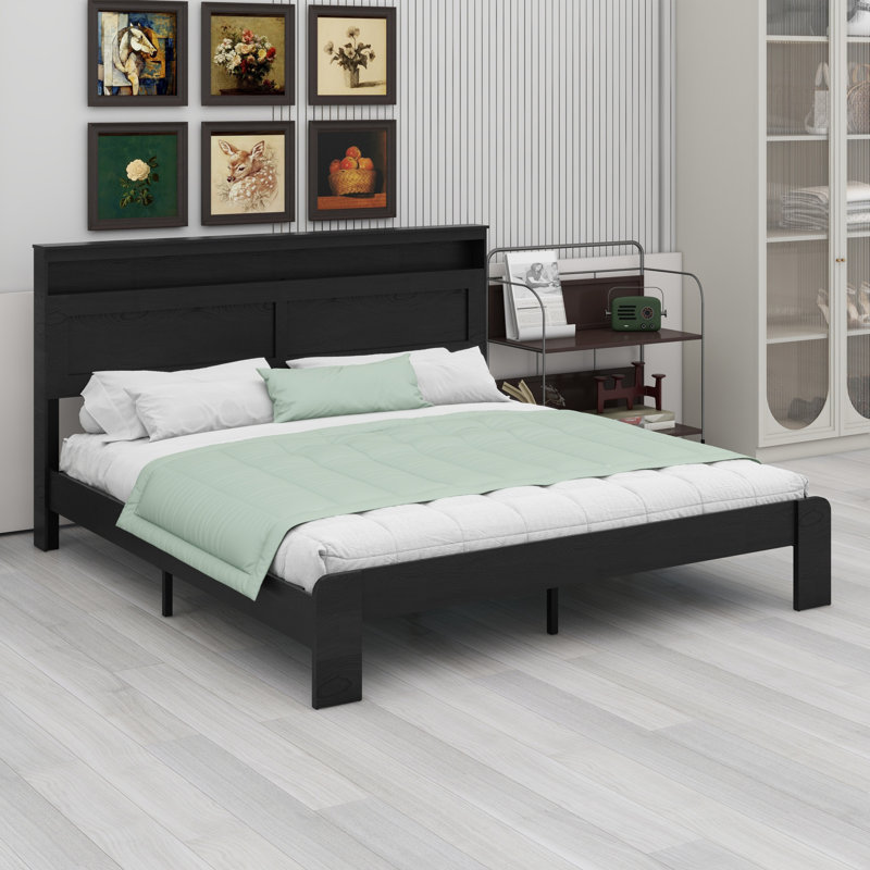 Structure de lit plateforme en bois avec tête de lit à DEL avec rangement et 2 USB, grand rangement sous le lit