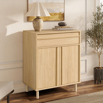 31.5'' W Oak Storage Cabinet with Drawer, Wood Accent Cabinet