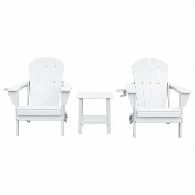 Ensemble 3 pièces de chaises pliantes en PEHD Adirondack avec porte-gobelet caché et table d'appoint, chaises de patio toutes saisons pour cour, foyer, porche, terrasse et jardin
