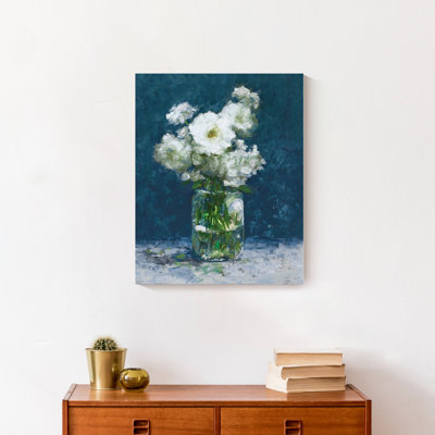 " White Flowers On Blue " Painting Print