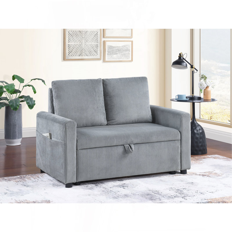 45"W Gray Corduroy Loveseat With Storage