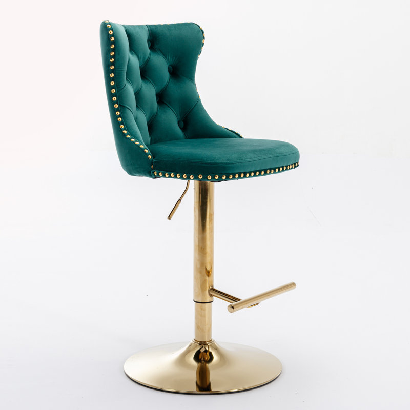 Julias Swivel Upholstered Adjustable Height Counter Stool, Green/Black
