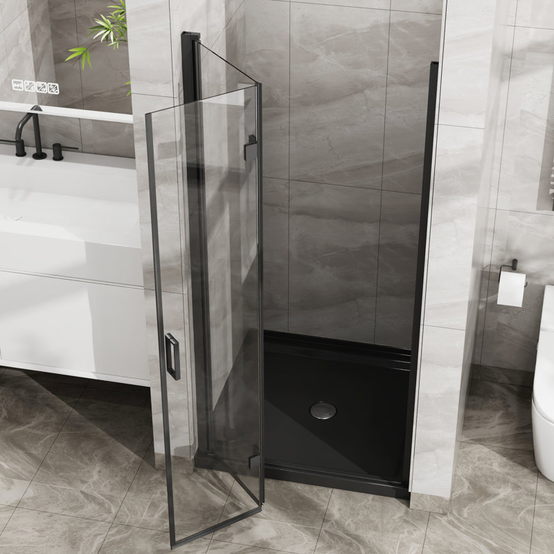72" High Shower Door - 34"X Tempered Glass Black Finish Foldable Rust Hardware Water Leak Prevention Magnetically Sealed 72"X 34" Pivot Swing 1/4"