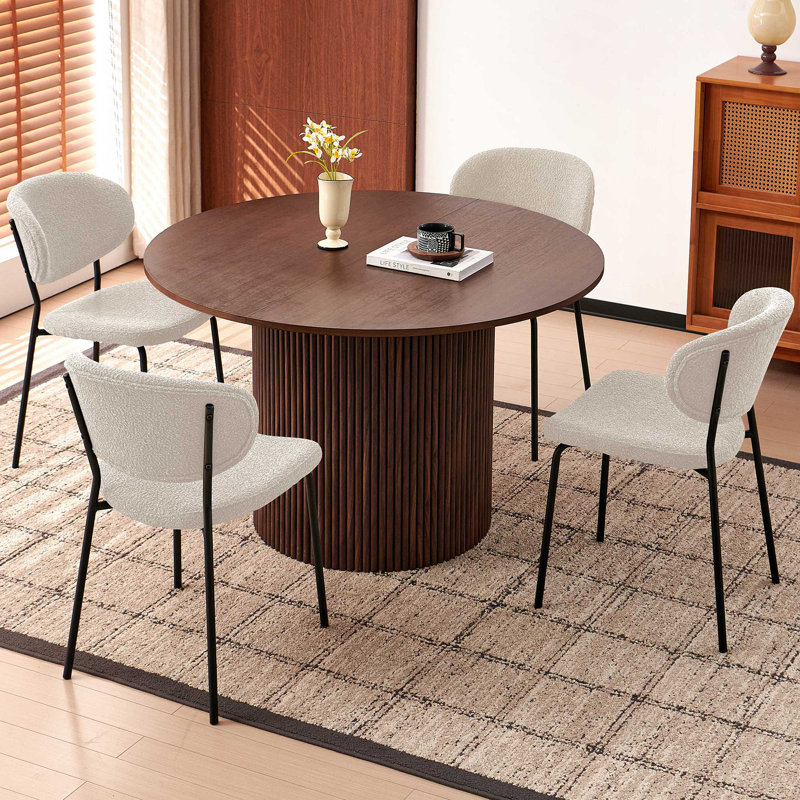 5-Piece Dining Set, Space-Saving Farmhouse Table & Chair Set for 4, Beige, Brown