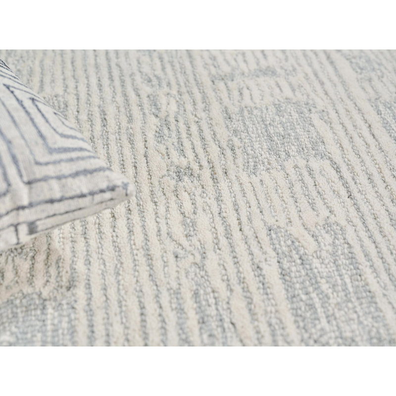 Exquisite Rugs Handmade Hand-Tufted New Zealand Wool On Canvas Blue/Ivory Area Rug, Rectangle 9' x 12', Light Blue/Ivory
