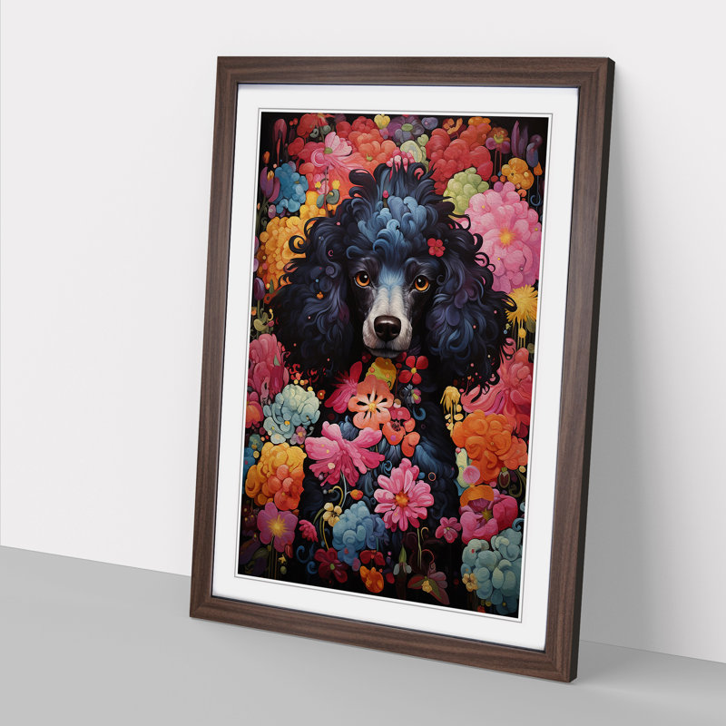 Poodle Expressionism - Single Picture Frame Print on Wood, Walnut Framed, 34cm H x 25cm W x 2cm D