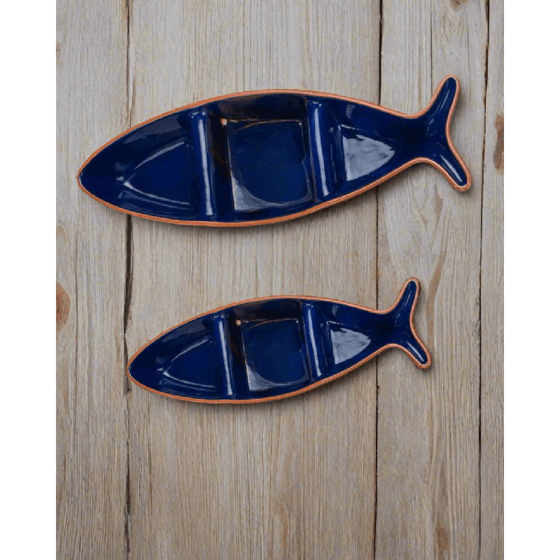Euro Ceramica Fish Shape Divided Bowl, 16"