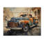 Camionnette orange, bleu, contours audacieux I sur bois-2120923997