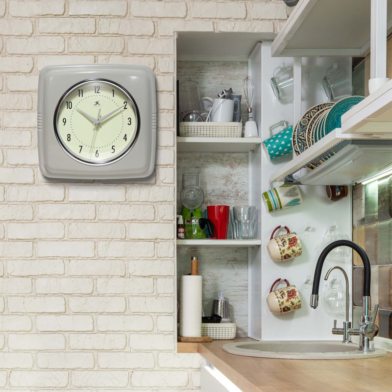 Orrwell Square Plastic Wall Clock 9.25 Inches, Stone Gray