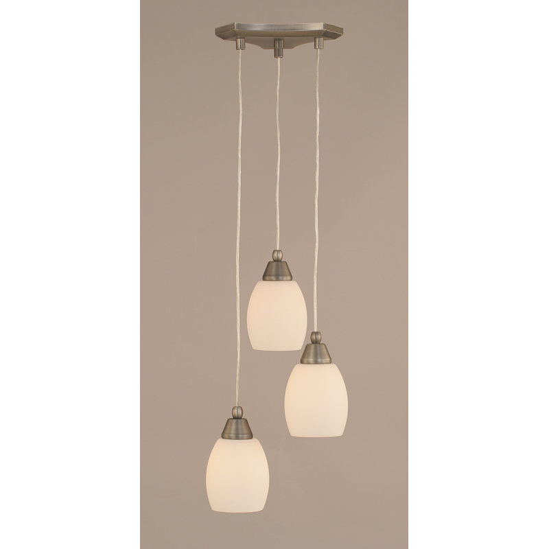 Europa 3 Light Cord Cluster Pendalier Shown In Brushed Nickel Finish With 5" White Linen Glass, Brushed Nickel, 5"