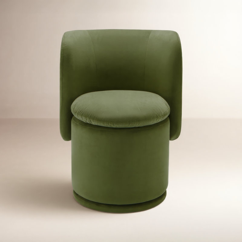 Adrielle Swivel Barrel Chair with Tear-Resistant Fabric, Bella Forest Performance Velvet