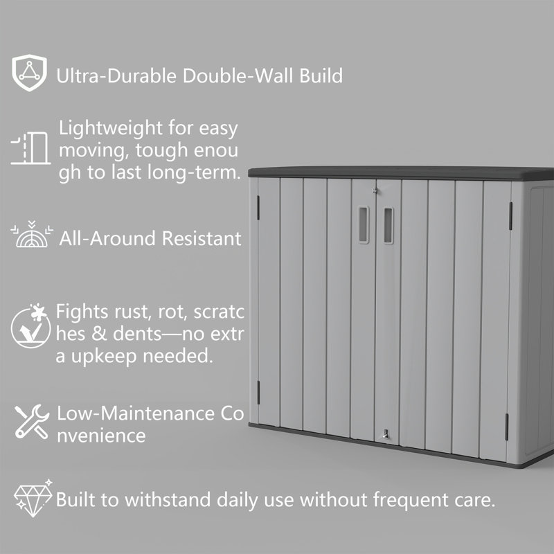 Yardgrace 280 Gallons Double-door Vertical Resin Storage Cabinet With Floor, Gray