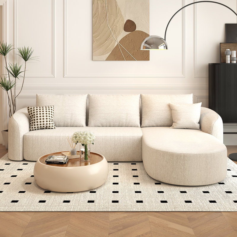 Canapé modulaire incurvé modulaire Boneless, Blanc, Orienté à droite, H 33,86 po x l 111 po x P 72 po