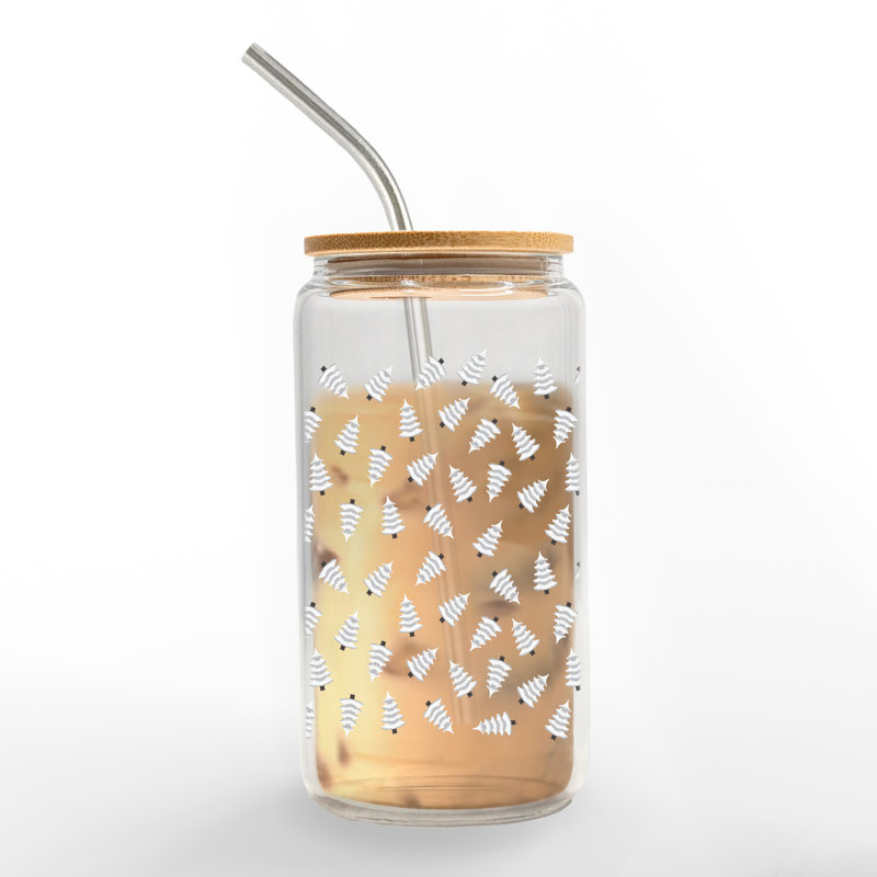 Black and White Tree Pattern Glass Can Cup