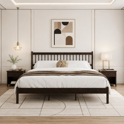 King Size Solid Wood Bed Frame With Spindle Headboard