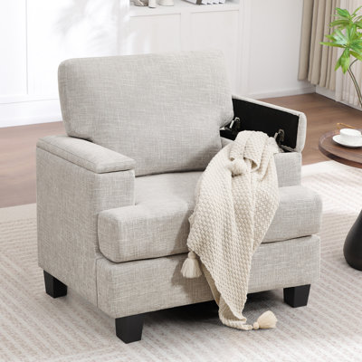 Fauteuil rembourré avec rangement intérieur pour accoudoirs