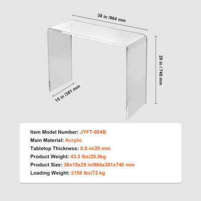 Acrylic Console Table, Transparent Acrylic Side Table 37.95x15x29.13 inch, Clear Acrylic End Table, Living Room, Dining Room, Designed for Foyer