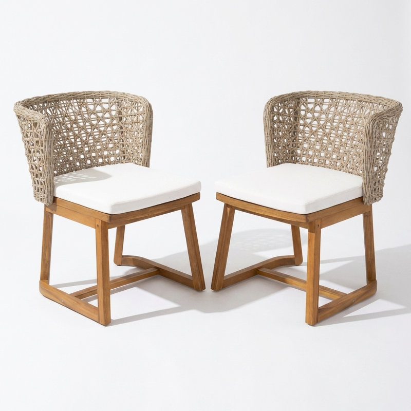 Ensemble de 2 chaises d'appoint de salle à manger d'extérieur, assise de patio robuste résistante aux intempéries avec structure solide et durable, dossier tissé respirant et coussins rembourrés moelleux