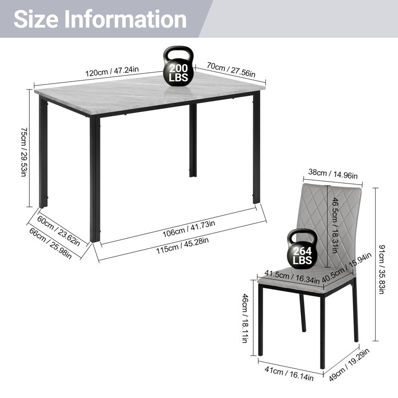4 - Person Dining Set, Grey, Grey
