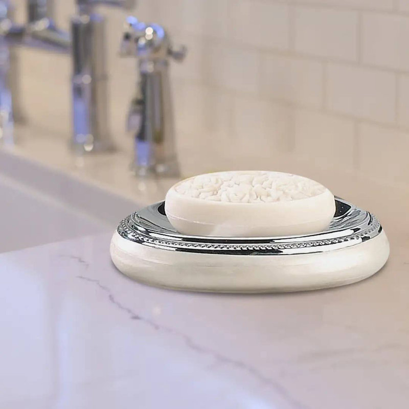 Oneita Soap Dish for Bathroom Counter,Shower & Kitchen | Enamel/Chrome Trim