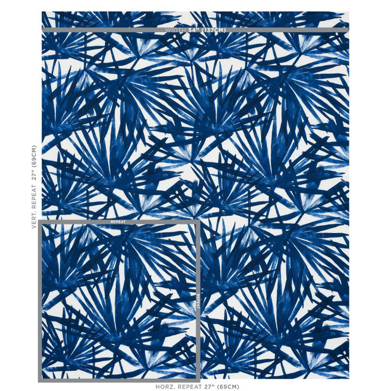 Sunlit Palm Linen Fabric, Blue