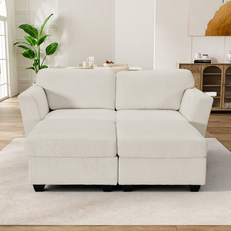 Reversible Modular Corner Sectional,Upholstered Corduroy Sectional,Couch for Bedroom,Small Space,Apartment, 4, Beige