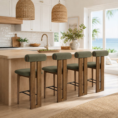 Renee Split-Back Rubber Wood Upholstered Counter Stools
