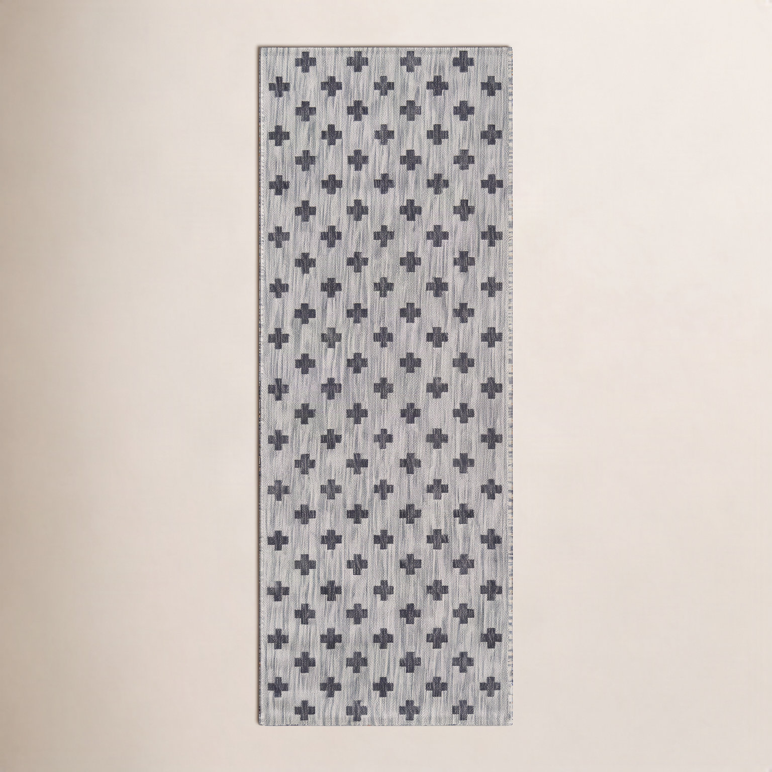 Umbria Striped Geometric Outdoor Rug, Gray/Black, Runner 2'7" x 7'6"