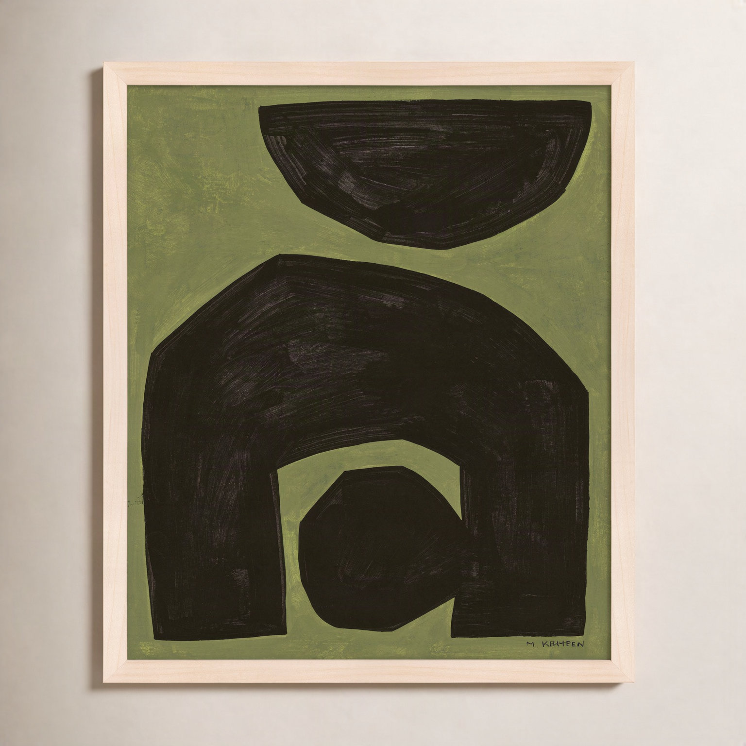 Lyndsey "Module on Green 2" Painting, 30" H x 24" W x 1.25" D, Yellow