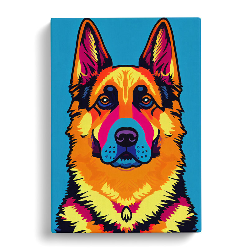 German Shepherd Pop - Wall Art, 60cm H x 40cm W x 3cm D, Wrapped Canvas, No Matte