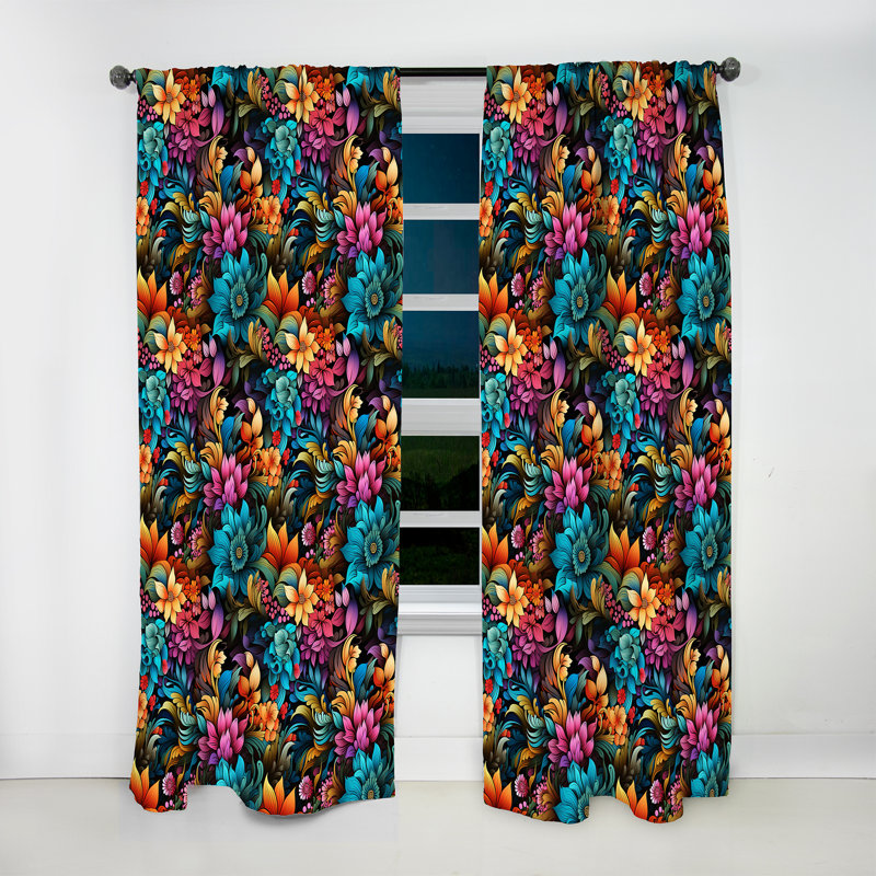 Vibrant Mandala Motif Boho I - Rideau floral - Rideau floral obscurcissant - 1 panneaux, L 52 po x L 120 po