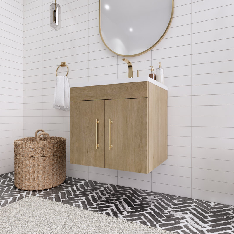 Tojuana 23.62'' Single Bathroom Vanity with Acrylic Top, White Oak