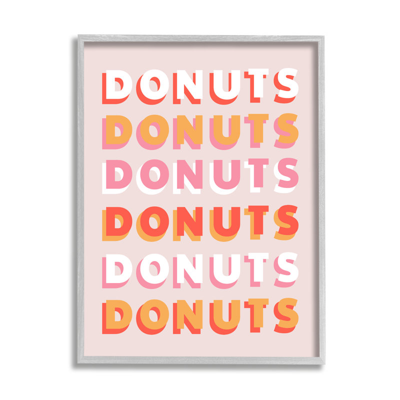 " Orange Pink Donuts Text Pattern Design " by CAD Designs, 30" H x 24" W x 1.5" D, Farmhouse Gray Framed Giclee