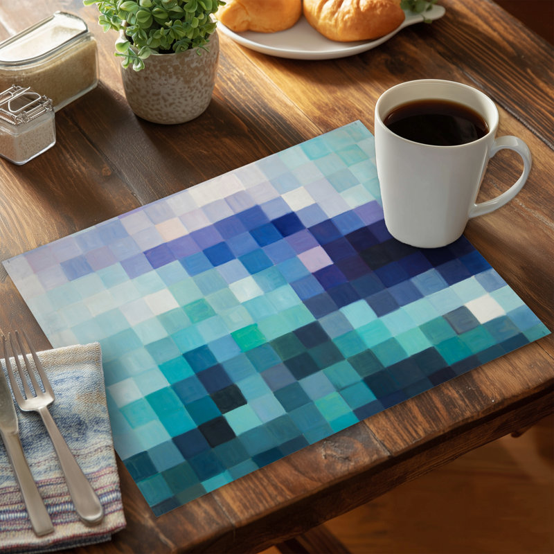 Blue Shapes Modern Polyester Placemat | Pixelized Landscape Decor