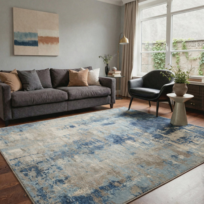 Tapis d'intérieur gris / bleu Aura, Rectangulaire 8 pi x 10 pi