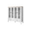 Bibliothèque moderne scandinave, blanc et bois, 51,2 po x 53,5 po x 17,3 po | 100% panneau de particules enduit de mélamine, épaisseur de 0,71 pouce | Poignées en métal, pieds en panneau de fibres à densité moyenne, nombreuses tablettes, conception à fixation murale