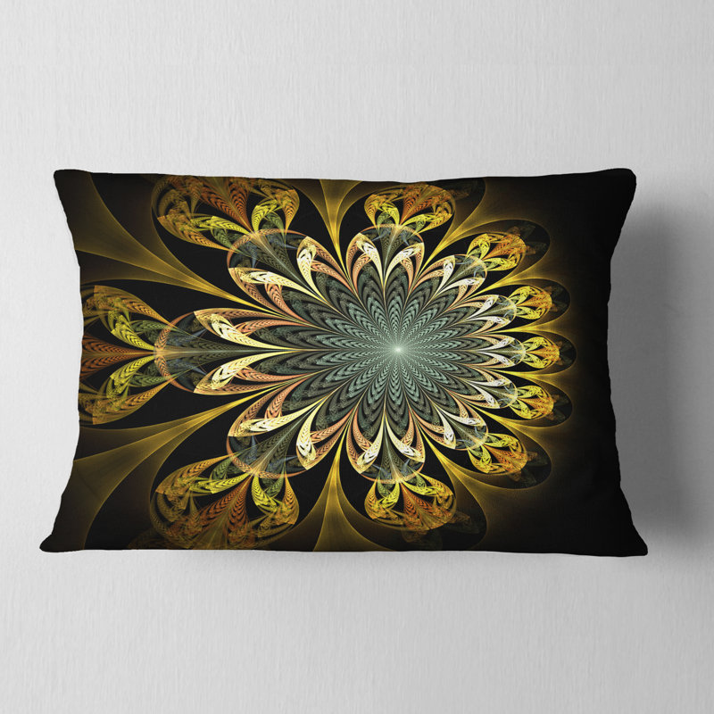Fleur numérique jaune foncé - coussin imprimé abstrait