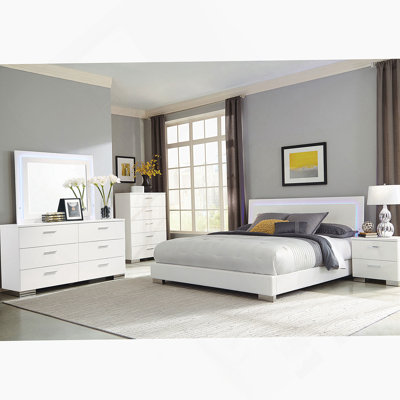 Ensemble de chambre avec grand lit 5 pièces blanc brillant