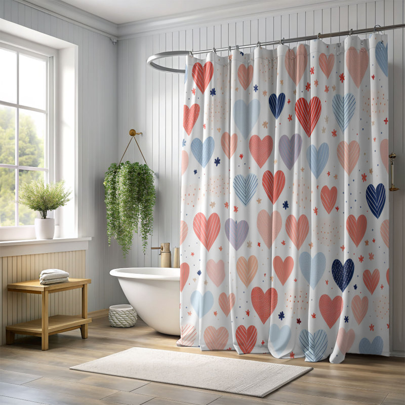 Motifs romantiques - Rideau de douche Premium, H 74 po x l 71 po