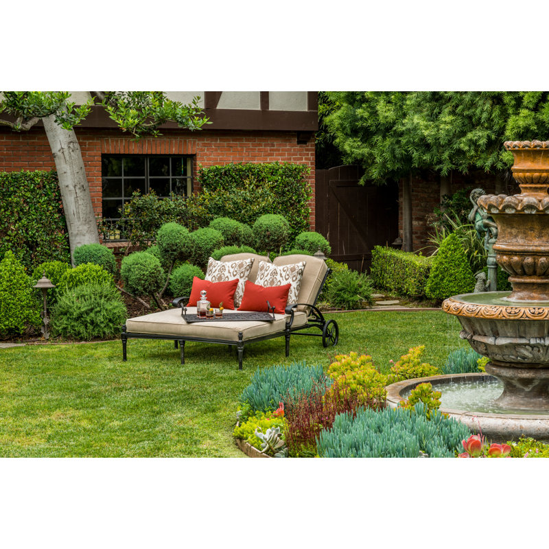 Florence Double Chaise Lounge Frame with Cushions, Desert Bronze, Cast Slate Sunbrella® Plainweave