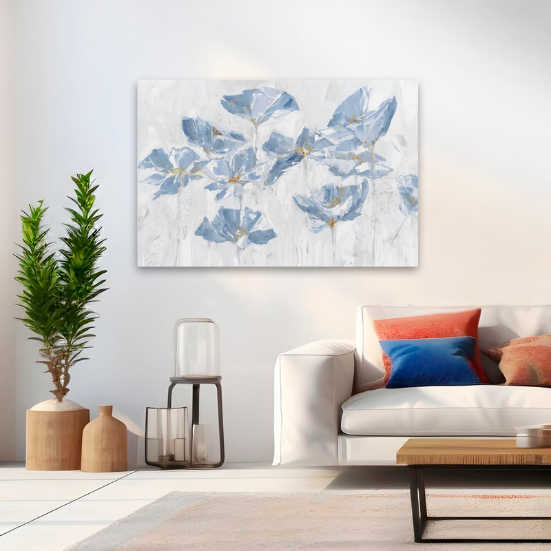 Plantes, fleurs, paysage, nature, abstrait, coquelicots bleus pastel, H 32 po x l 48 po