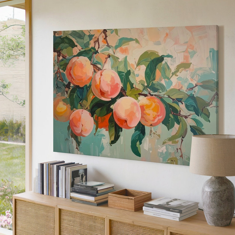 "Peach Branch", toile d'art fantaisiste aux tons pastel, H 9 po x l 12 po