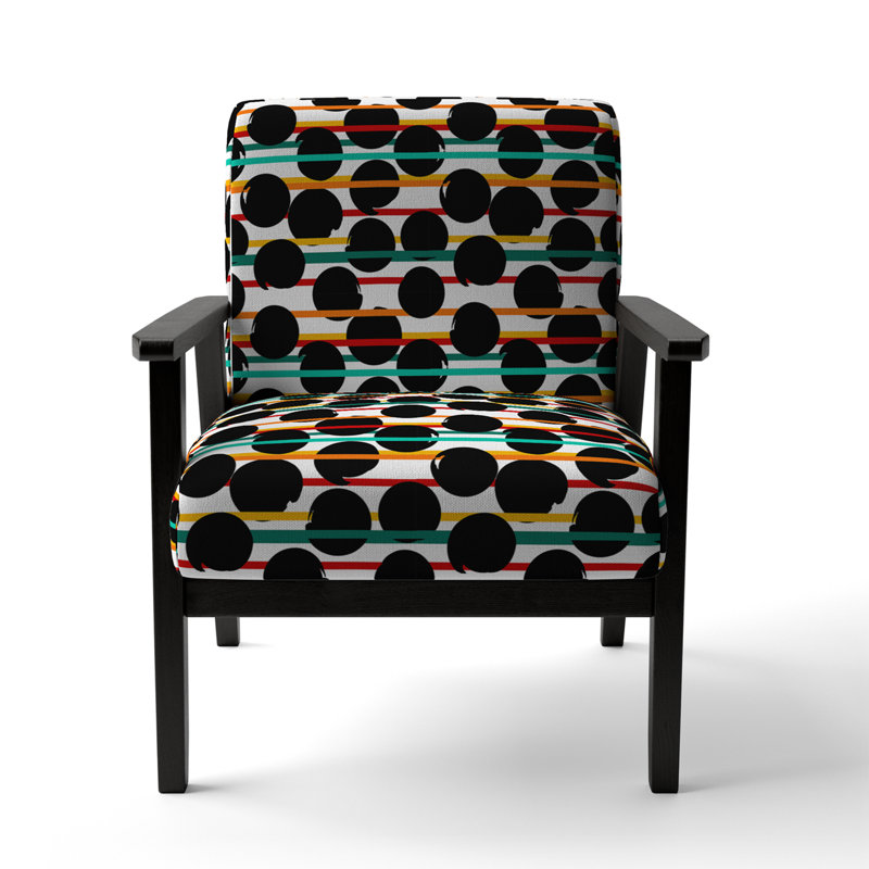 Black Circle Dots - Velvet Upholstered Patterned Accent Arm Chair