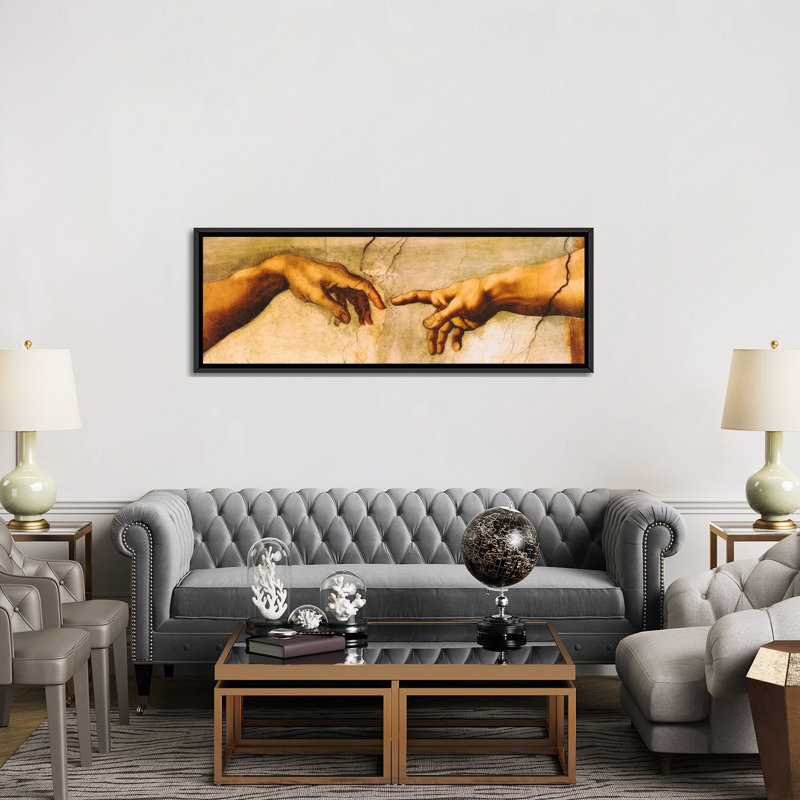 La création d'Adam par Michel-Ange - Galerie panoramique, H 20 po x l 60 po, Toile encadrée, Noir
