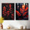 Fougères rouges et noires, romantique Glow F I - ensemble de 2 décorations murales surdimensionnées en feuilles