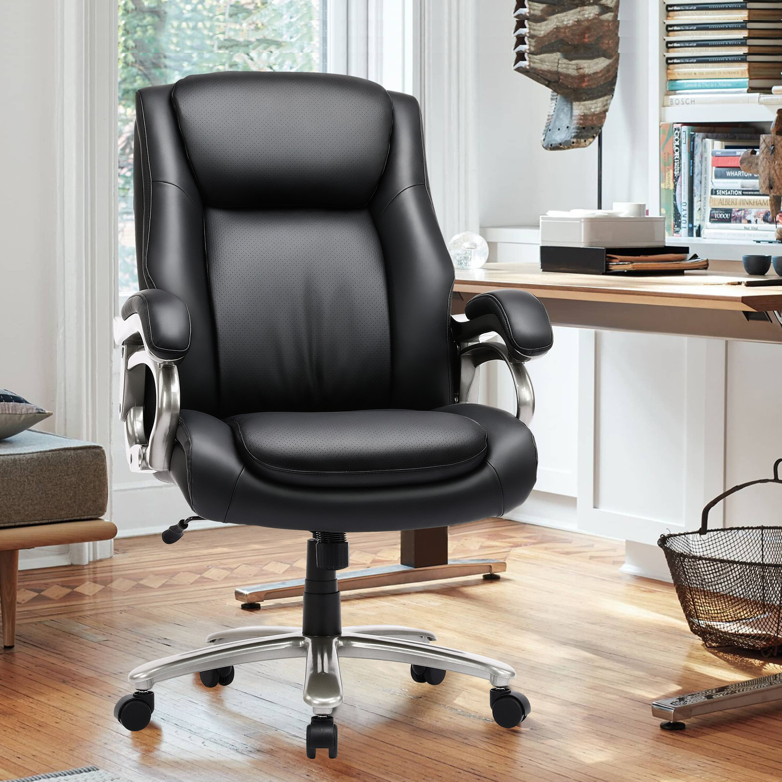 Executive Computer Office Desk Chair High Back Faux Leather Swivel Chair  Black