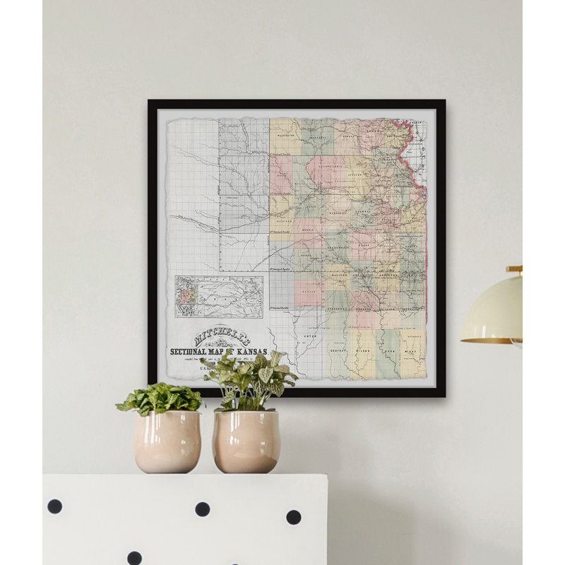 Carte sectionnelle du Kansas - cadre photo, H 24 po x l 24 po x P 1,5 po