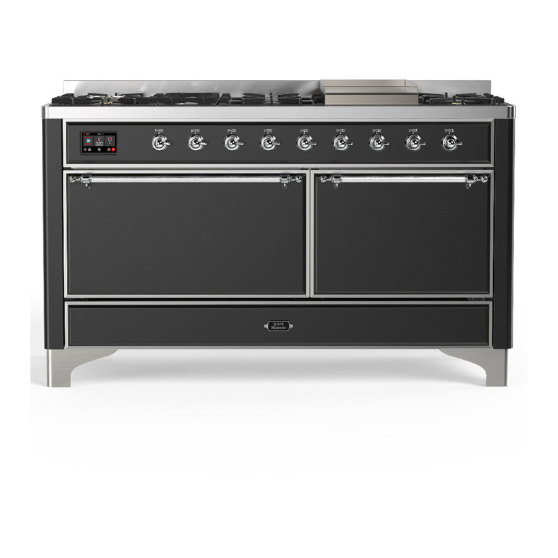 Majestic III Series 60 Inch Dual Fuel Range with 7 Sealed Burners, Griddle, in Stainless Steel (Liquid Propane, Brass Trim)