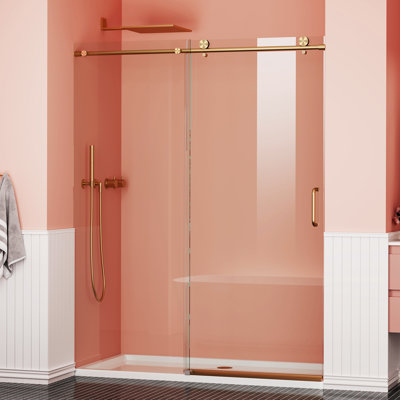 Porte de douche coulissante simple sans cadre l 56 à 60 po x H 76 po, verre trempé 1/4 po, ajustement ajustable