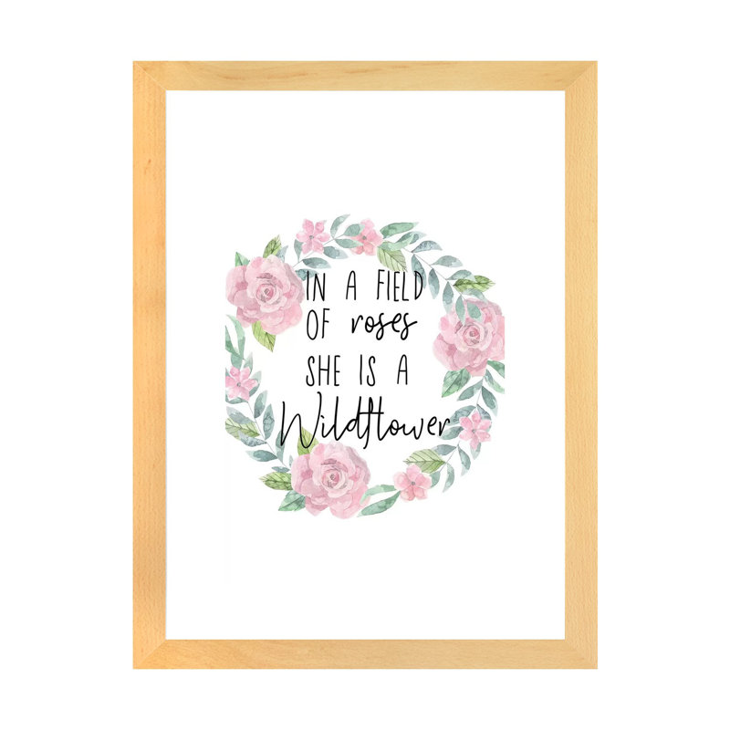 She Is a Wildflower Floral - impression d'art graphique, H 24 po x l 16 po x P 1 po, Papier avec cadre beige, Blanc